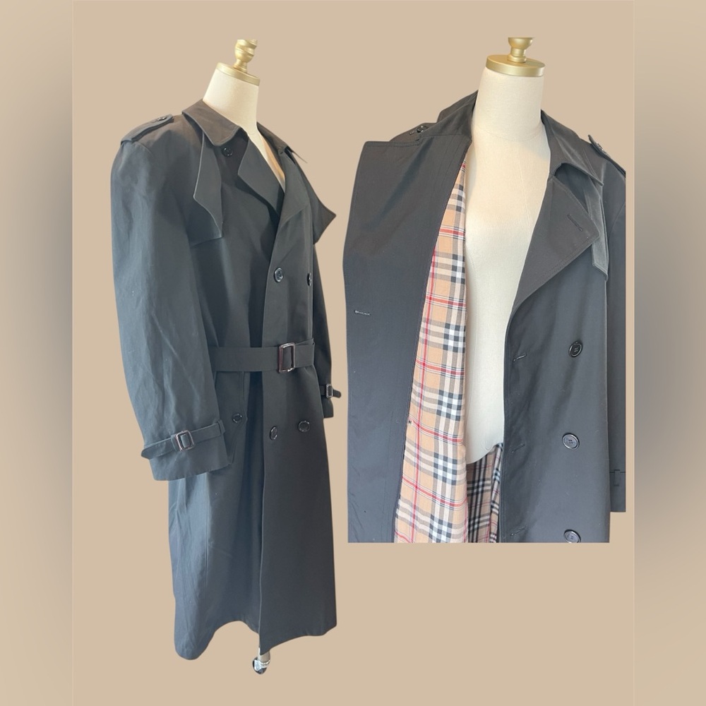 Kuppenheimer Black Trench Coat Plaid Lining Removable Rain Coat RN21510 Size 44R
